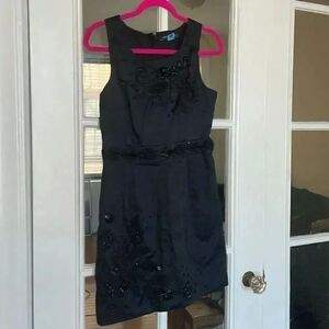 French connection black embroidered waist beaded office formal cocktail dress